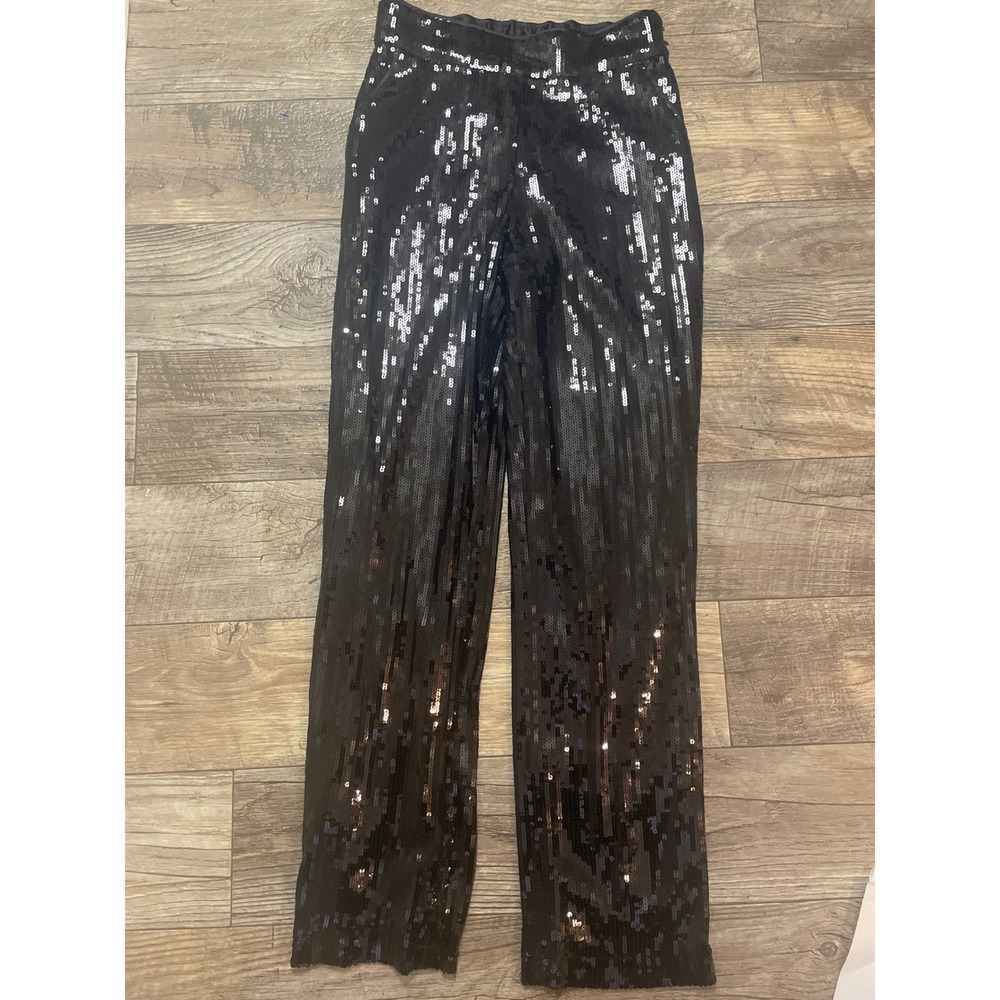 INC International Concepts Black Sequin Straight‎ Leg Pants Women Size Small